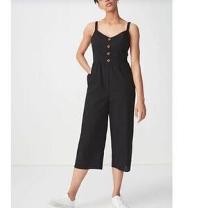 Justify Black Button-Front Cropped Jumpsuit Sz Med